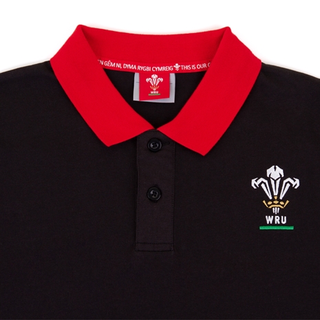 Macron Wales Mens Polycotton Polo - Black - Collar