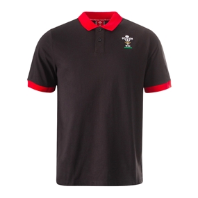 Macron Wales Mens Polycotton Polo - Black - Front