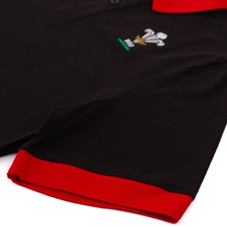 Macron Wales Mens Polycotton Polo - Black - Sleeve
