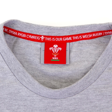 Macron Wales Mens Feathers Tee - Grey - Collar