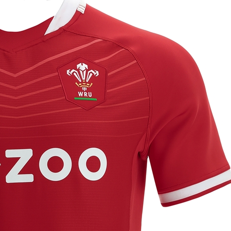 Macron Wales Mens Bodyfit Home Rugby Shirt - Short Sleeve - Badg