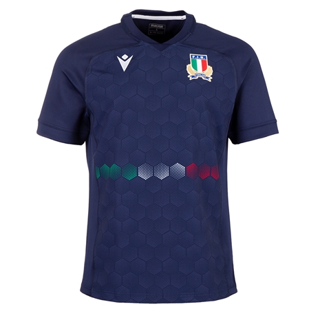 Italy Mens Training Rugby Shirt - Short Sleeve Navy 2023 - Front