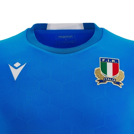 Italy Mens Training Gym Tee - Azzurri 2023- Italy and Macron Log