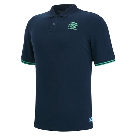 Scotland Mens Murrayfield Polo - Navy 2023 - Front Scotland Mens Murrayfield Polo - Navy 2023 - Front