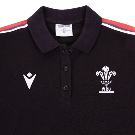 Wales Womens Leisure Polo - Black 2023 - Wales and Macron Logos