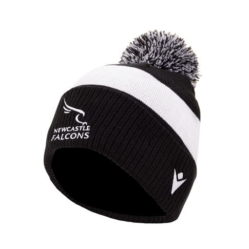 Newcastle Falcons Adults Pom Pom Beanie - Black 2023 - Front Newcastle Falcons Adults Pom Pom Beanie - Black 2023 - Front