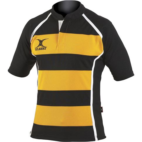 Gilbert Teamwear Xact Hooped Match Shirt Black/Amber - Front Gilbert Teamwear Xact Hooped Match Shirt Black/Amber - Front
