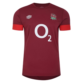 England Mens Rugby Training Shirt - Short Sleeve Red 2024 - Fron