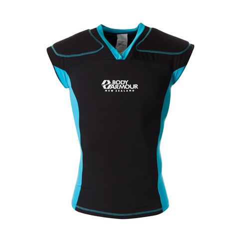 Body Armour Flexicup Rugby Shoulder Pads Black/Cyan Kids - Front Body Armour Flexicup Rugby Shoulder Pads Black/Cyan Kids - Front