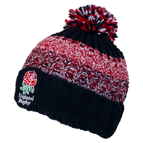 England Rugby Stripe Pom Pom Beanie - Navy - Front