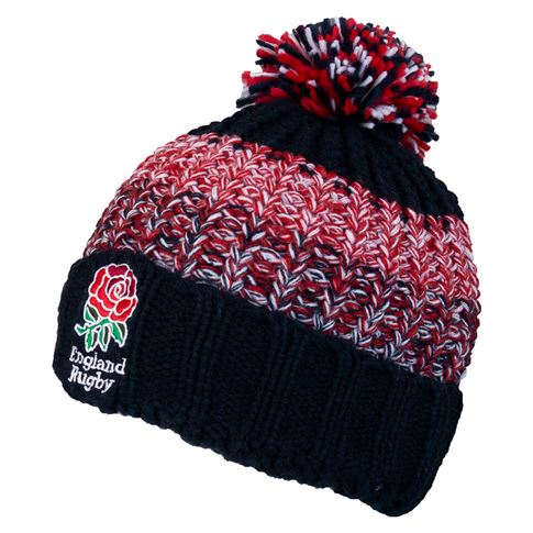 England Rugby Stripe Pom Pom Beanie - Navy - Front England Rugby Stripe Pom Pom Beanie - Navy - Front