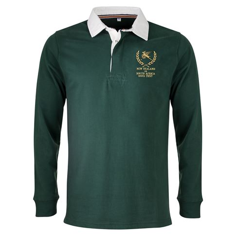 Mens South Africa 100th Test Vintage Rugby Shirt - Bottle - Fron Mens South Africa 100th Test Vintage Rugby Shirt - Bottle - Fron