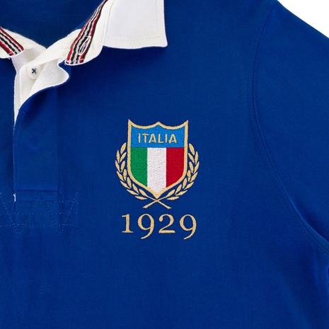 Italy Mens Rugby Origins Heavyweight Rugby Shirt - Royal - Badge