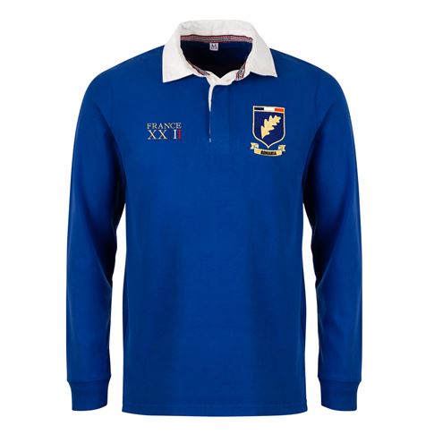 Romania Mens World Cup Heavyweight Rugby Shirt - Royal - Front Romania Mens World Cup Heavyweight Rugby Shirt - Royal - Front