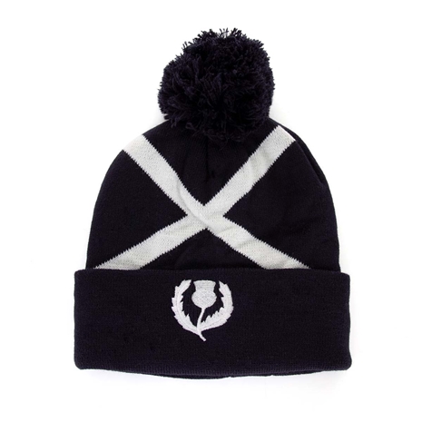 Glenmuir Adults Scotland Saltire Pom Pom Hat - Navy - Front Glenmuir Adults Scotland Saltire Pom Pom Hat - Navy - Front