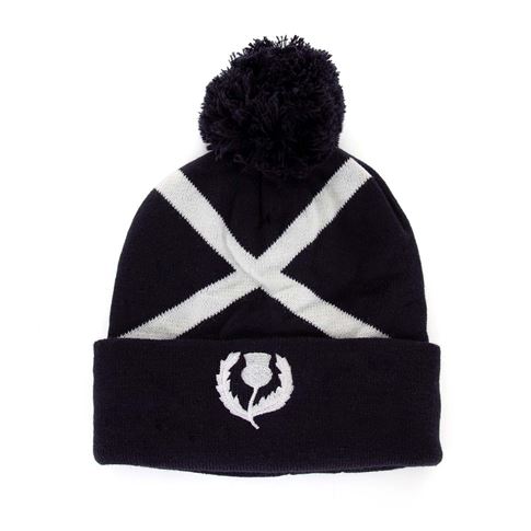 Glenmuir Adults Scotland Saltire Pom Pom Hat - Navy - Front Glenmuir Adults Scotland Saltire Pom Pom Hat - Navy - Front