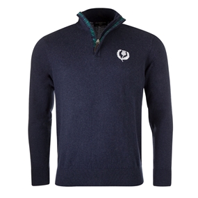 Glenmuir Scotland Mens Zip Neck Jumper – Cashmere Blend Navy - F