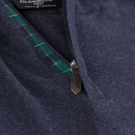Glenmuir Scotland Mens Zip Neck Jumper – Cashmere Blend Navy - N