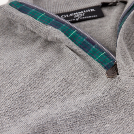 Glenmuir Scotland Mens Zip Neck Jumper – Cashmere Blend Grey - N