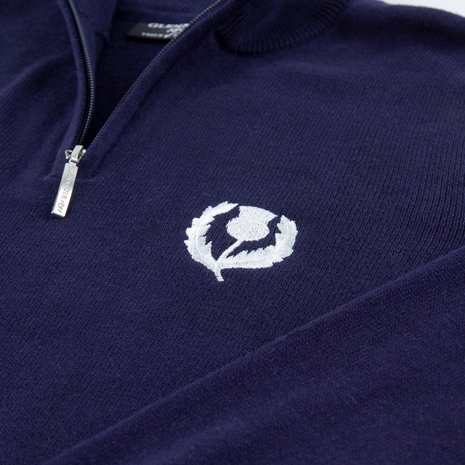 Glenmuir Scotland Mens Zip Neck Jumper – Cashmere Blend Navy - B