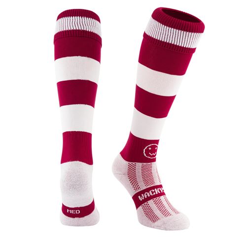 Maroon/White Hooped WackySox - Front Maroon/White Hooped WackySox - Front