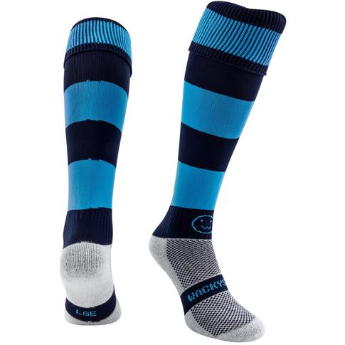 Navy/Sky Hooped WackySox Kids - Front Navy/Sky Hooped WackySox Kids - Front