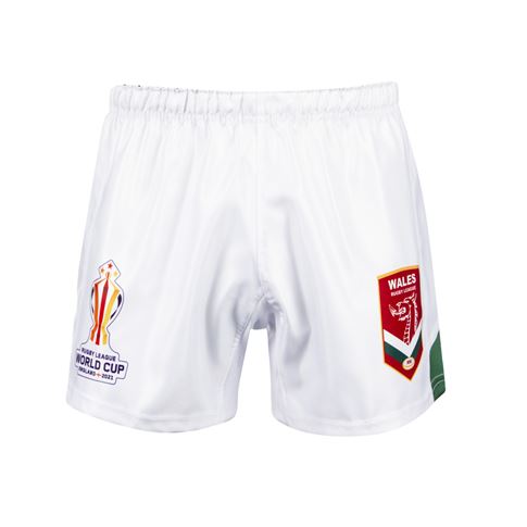 Wales Rugby League World Cup 2023 Kids Home Rugby Shorts - White Wales Rugby League World Cup 2023 Kids Home Rugby Shorts - White
