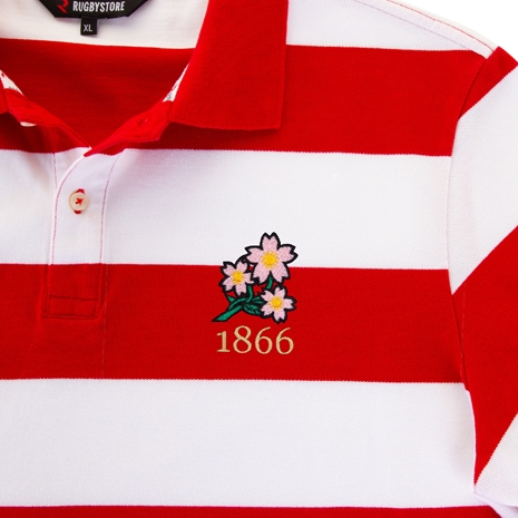 Rugbystore Japan 1866 Mens Striped Polo Shirt - Red and White -  Rugbystore Japan 1866 Mens Striped Polo Shirt - Red and White -