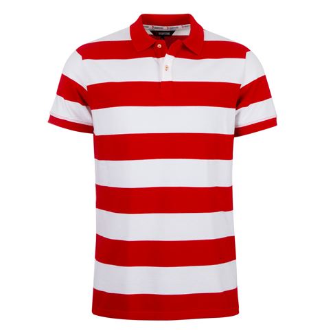 Rugbystore Mens Striped Polo Shirt - Red and White - Front Rugbystore Mens Striped Polo Shirt - Red and White - Front