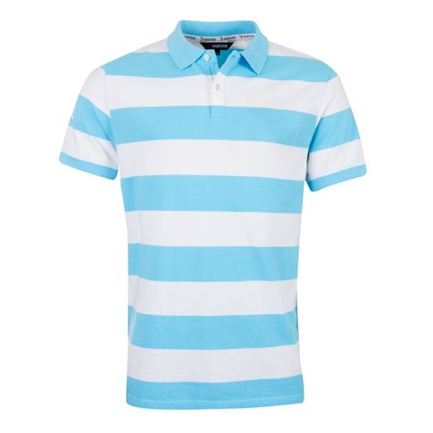 Rugbystore Mens Striped Polo Shirt - Sky Blue and White - Front Rugbystore Mens Striped Polo Shirt - Sky Blue and White - Front