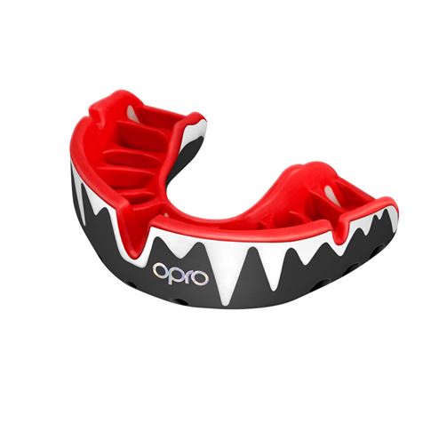 Opro Platinum Mouthguard - Black and Red - Front Opro Platinum Mouthguard - Black and Red - Front