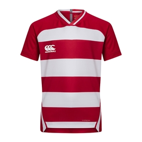 Canterbury Teamwear Hooped Evader Rugby Shirt Red/White Kids - F