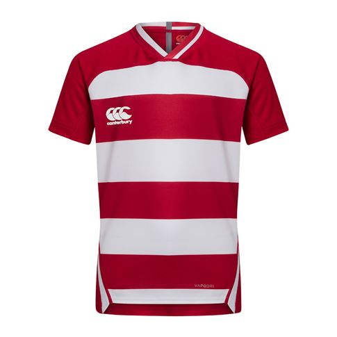 Canterbury Teamwear Hooped Evader Rugby Shirt Red/White Kids - F Canterbury Teamwear Hooped Evader Rugby Shirt Red/White Kids - F