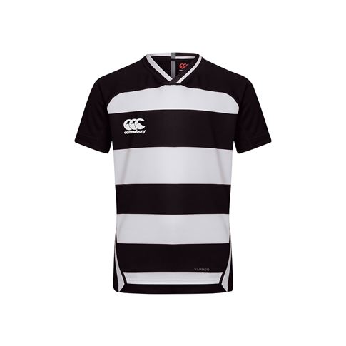 Canterbury Teamwear Hooped Evader Rugby Shirt Black/White Youths Canterbury Teamwear Hooped Evader Rugby Shirt Black/White Youths