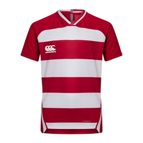 Canterbury Teamwear Hooped Evader Rugby Shirt Red/White - Front