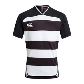 Canterbury Teamwear Hooped Evader Rugby Shirt Black/White - Fron