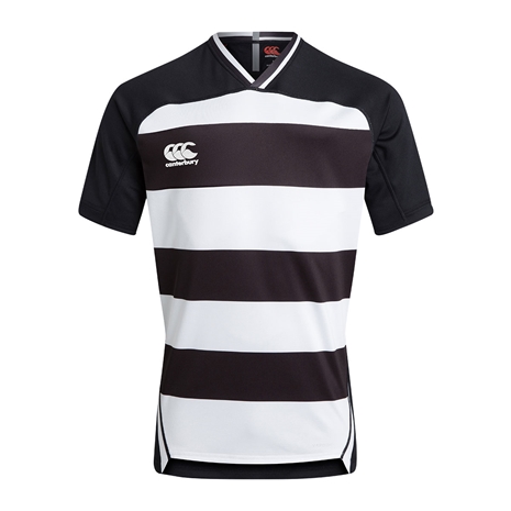 Canterbury Teamwear Hooped Evader Rugby Shirt Black/White - Fron
