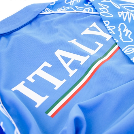Mens Italy Rugby World Cup 2023 Polo - Sky - Back Print Mens Italy Rugby World Cup 2023 Polo - Sky - Back Print