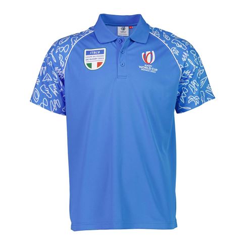 Mens Italy Rugby World Cup 2023 Polo - Sky - Front Mens Italy Rugby World Cup 2023 Polo - Sky - Front