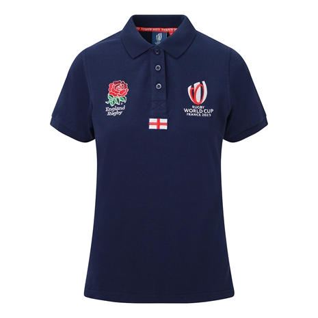 England X Rugby World Cup 2023 Womens Cotton Polo - Navy - Front England X Rugby World Cup 2023 Womens Cotton Polo - Navy - Front