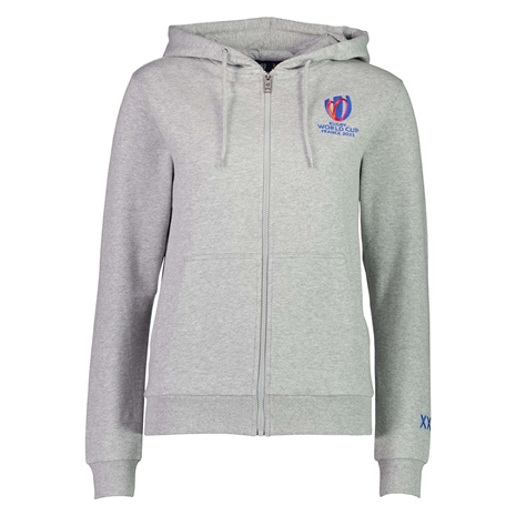 Womens Rugby World Cup 2023 Full Zip Hoodie - Grey - Front Womens Rugby World Cup 2023 Full Zip Hoodie - Grey - Front