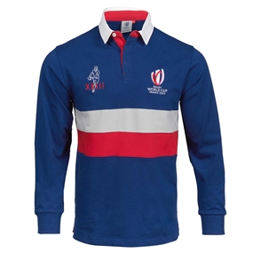 Mens Rugby World Cup 2023 Stripe Rugby Shirt - Navy Long Sleeve 