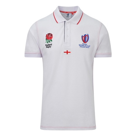 England X Rugby World Cup 2023 Mens Cotton Polo - White - Front England X Rugby World Cup 2023 Mens Cotton Polo - White - Front