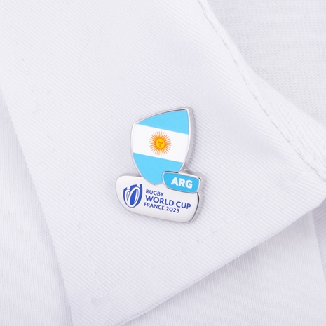 Rugby World Cup 2023 Argentina Flag Pin Badge - On a Rugby Shirt Rugby World Cup 2023 Argentina Flag Pin Badge - On a Rugby Shirt