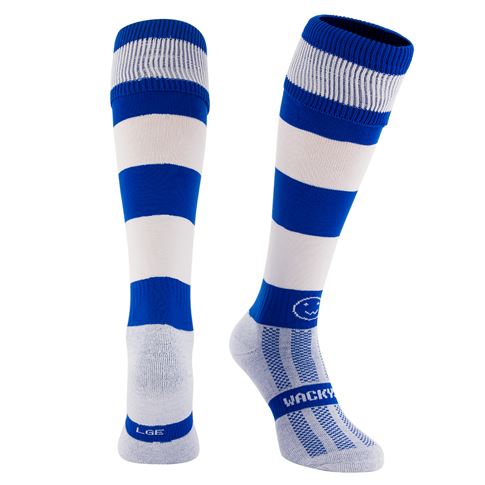Royal/White Hooped WackySox Kids - Front Royal/White Hooped WackySox Kids - Front
