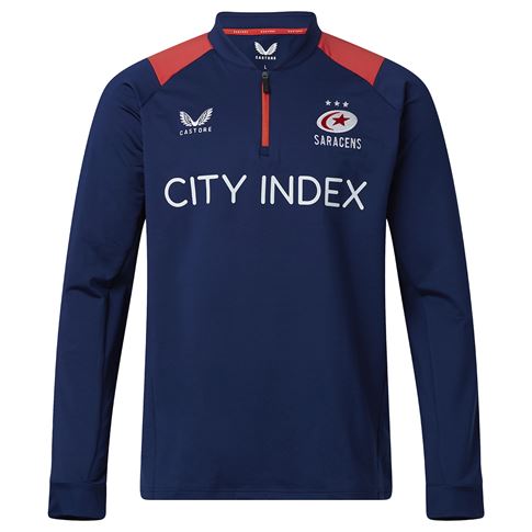 Saracens Mens Training 1/4 Zip Mid Layer - Navy 2023 - Front Saracens Mens Training 1/4 Zip Mid Layer - Navy 2023 - Front