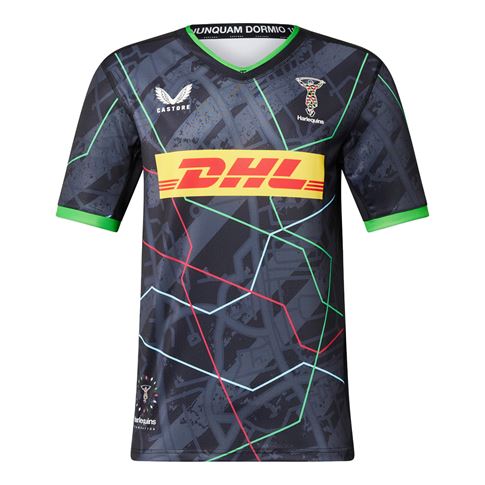 Harlequins Mens Euro Rugby Shirt - Short Sleeve Black 2023 - Fro Harlequins Mens Euro Rugby Shirt - Short Sleeve Black 2023 - Fro