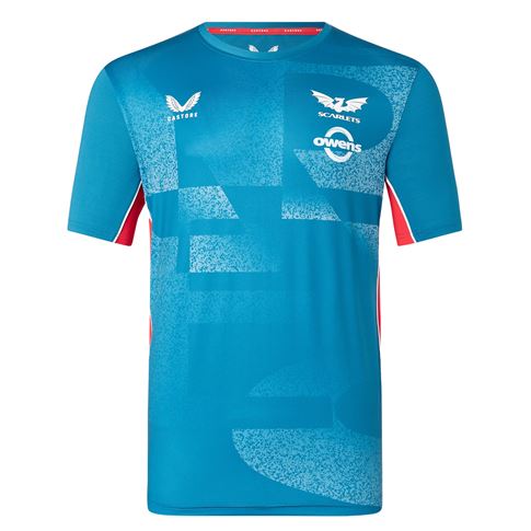 Scarlets Mens Training Tee - Turquoise 2023 - Front Scarlets Mens Training Tee - Turquoise 2023 - Front