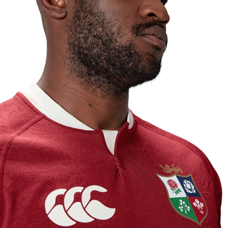 British and Irish Lions Adults Rugby Shirt Red - Model Close-up British and Irish Lions Adults Rugby Shirt Red - Model Close-up
