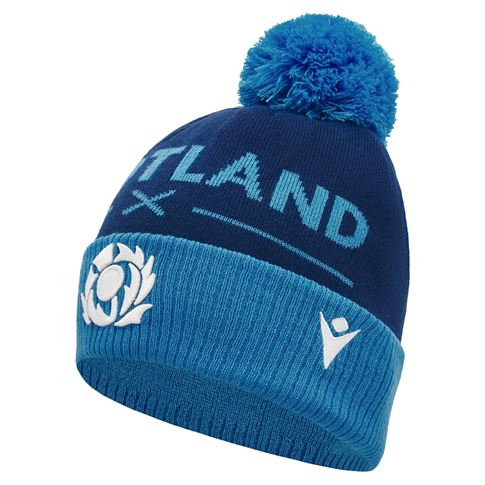 Scotland Adults Pom Pom Beanie - Navy Royal 2025 - Front Scotland Adults Pom Pom Beanie - Navy Royal 2025 - Front